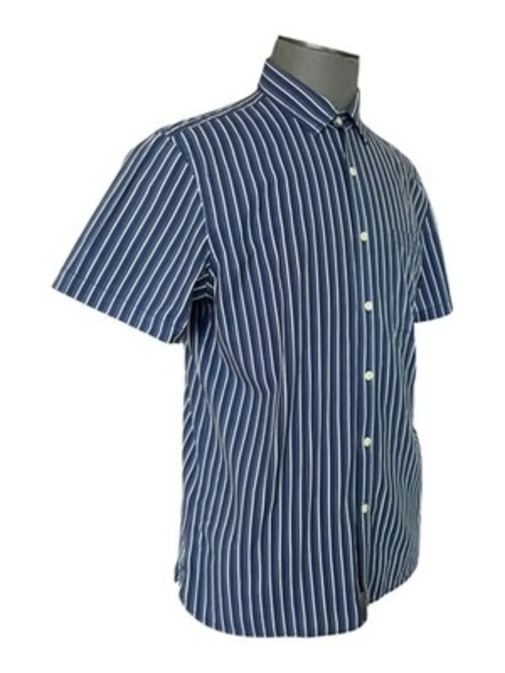 Banana Republic Men's Slim Fit Navy Striped Short Sleeve Shirt Size L VG